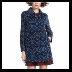 Anthropologie Elevenses indigoflora blue velvet coat 4 6 small medium